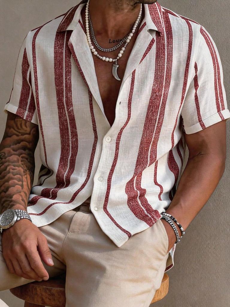 Men's Casual Short-sleeve Striped Shirt, Breathable Summer Essential