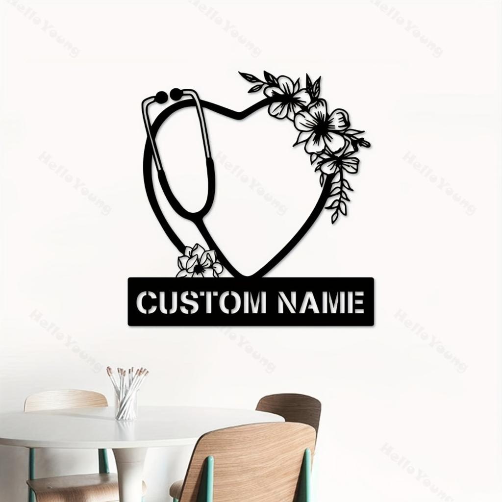 Customizable Heart Silhouette Metal Wall Art with Stethoscope Floral Design Hot Sale for Home Garden Decor
