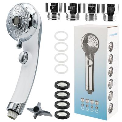 Cabeça de Chuveiro para Retrofit 6 Jatos Manuais para Banho, Padrão G1/2, Modos, Parada, Massagem, (Prata branca)