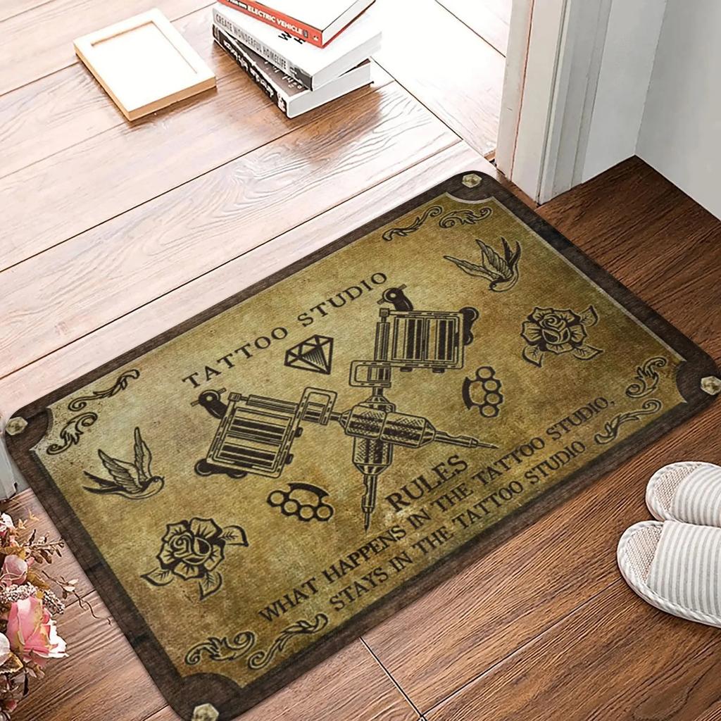 Tattoo Shop Graphic Print Soft Non-slip Washable Welcome Doormat Indoor Entrance Porch Tattoo Studio Artist Rug Carpet Decor