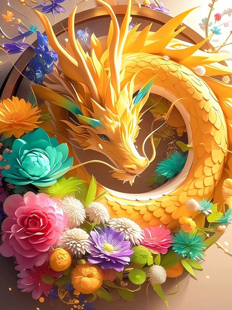 Diamond Art Painting Newly Arrived Chinese Loong Flower Diy 5d All Mosaic Jewelry CrossStitch Embroidery Set Home Decoration