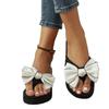 Large Size Summer New Round Head Wedge Heel Fashion Bow Casual Wear Herringbone Cool Slippers Women