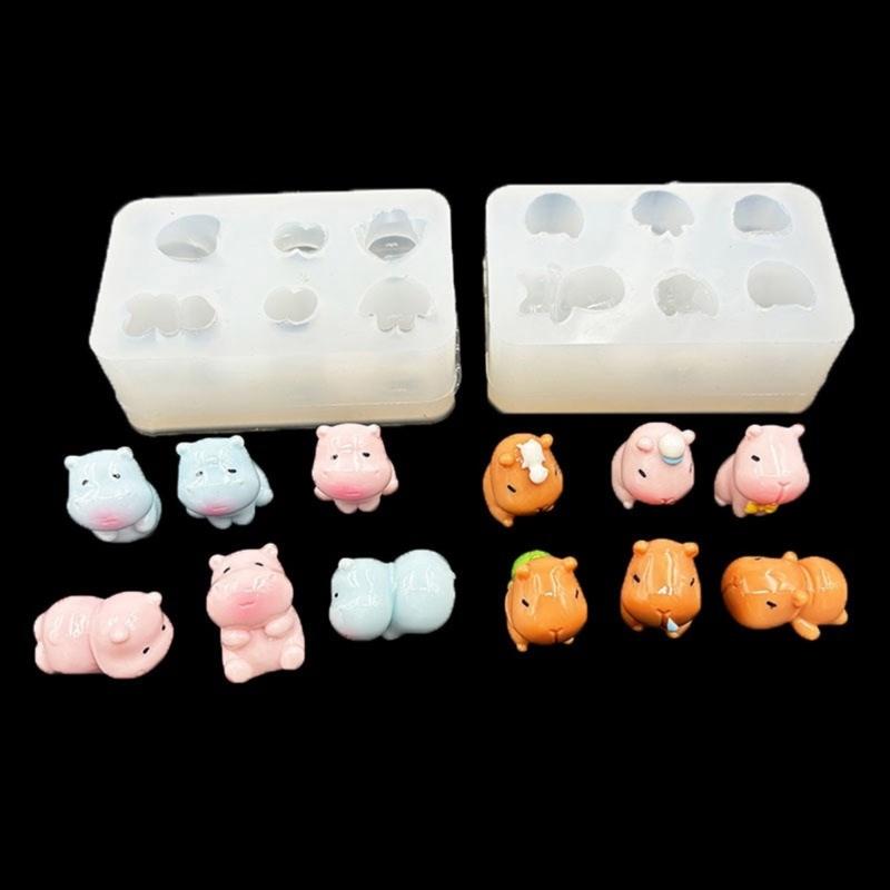 6 Cavity Silicone Mould For Resin Art Miniature Landscape Desktop Decoration Capybara Hippo Designs