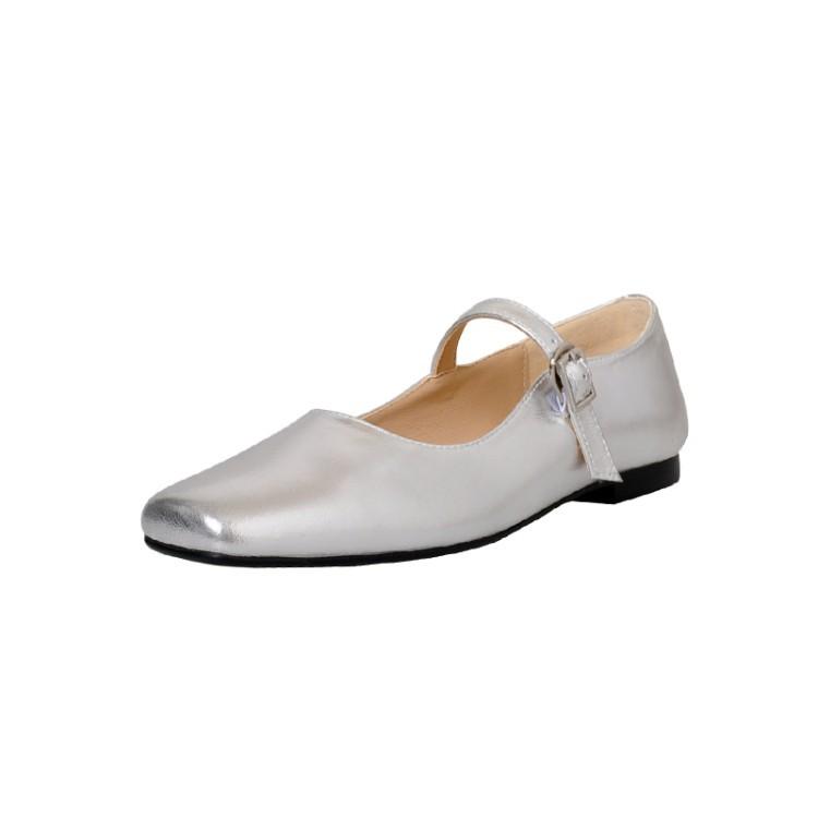 

Весенне-летние французские балетки с неглубоким горлышком и квадратной головкой, женские повседневные туфли Мэри Джейн с плоской подошвой, серебристые 39 серебряный