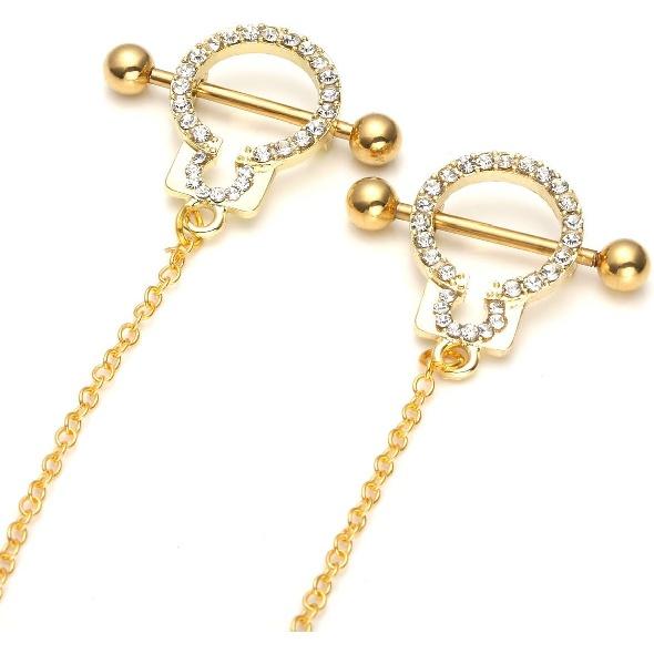 PiercingJ 2-10pcs 14G Stainless Steel Nipple Rings Nipple Shield Ring Chain Nipplerigns Ball Piercing Barbells Slivery Golden Tone