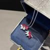 Women Jewelry Set Heart Shaped Ruby Diamond Earrings Red Corundum Ring Love Necklace Gift for Her