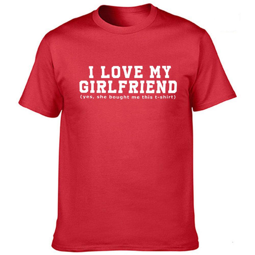 I Love My Girlfriend Letters Print Men Black Tees Casual Funny Short Sleeve White Vintage Tee