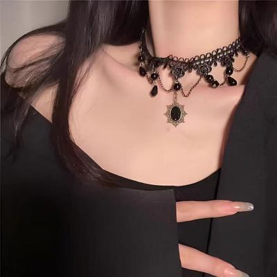 Dark Halloween Necklace Princess Lace Tassel Black Pendant Neck Chain Choker Collarbone Chain Tide