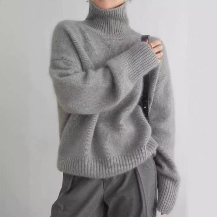 

Warm Thick Cashmere Sweater Women High Neck Pullover Loose Knitted Jacket Autumn Winter Base Sweater XL сірий