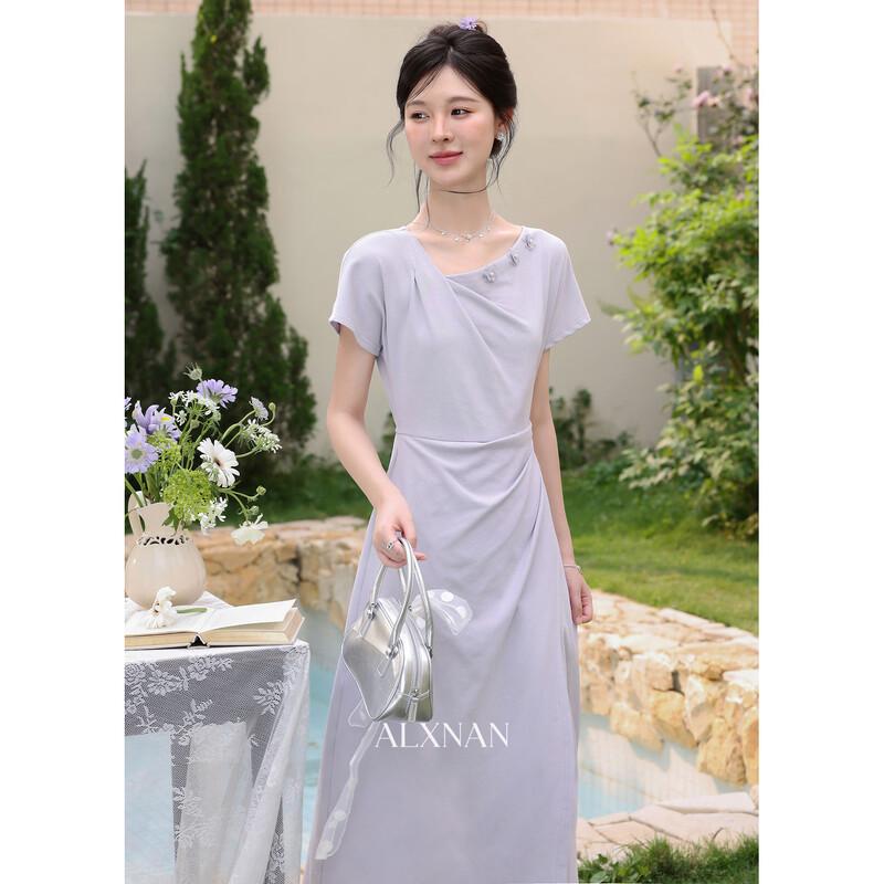 

Women s Elegant Purple Summer A-line Long Dress L