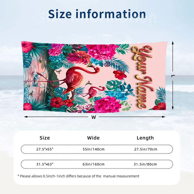 Floral Garden Theme Beach Towel Personalized Custom Name & Text Soft Quick Dry Beach Towel for Swimming Travel