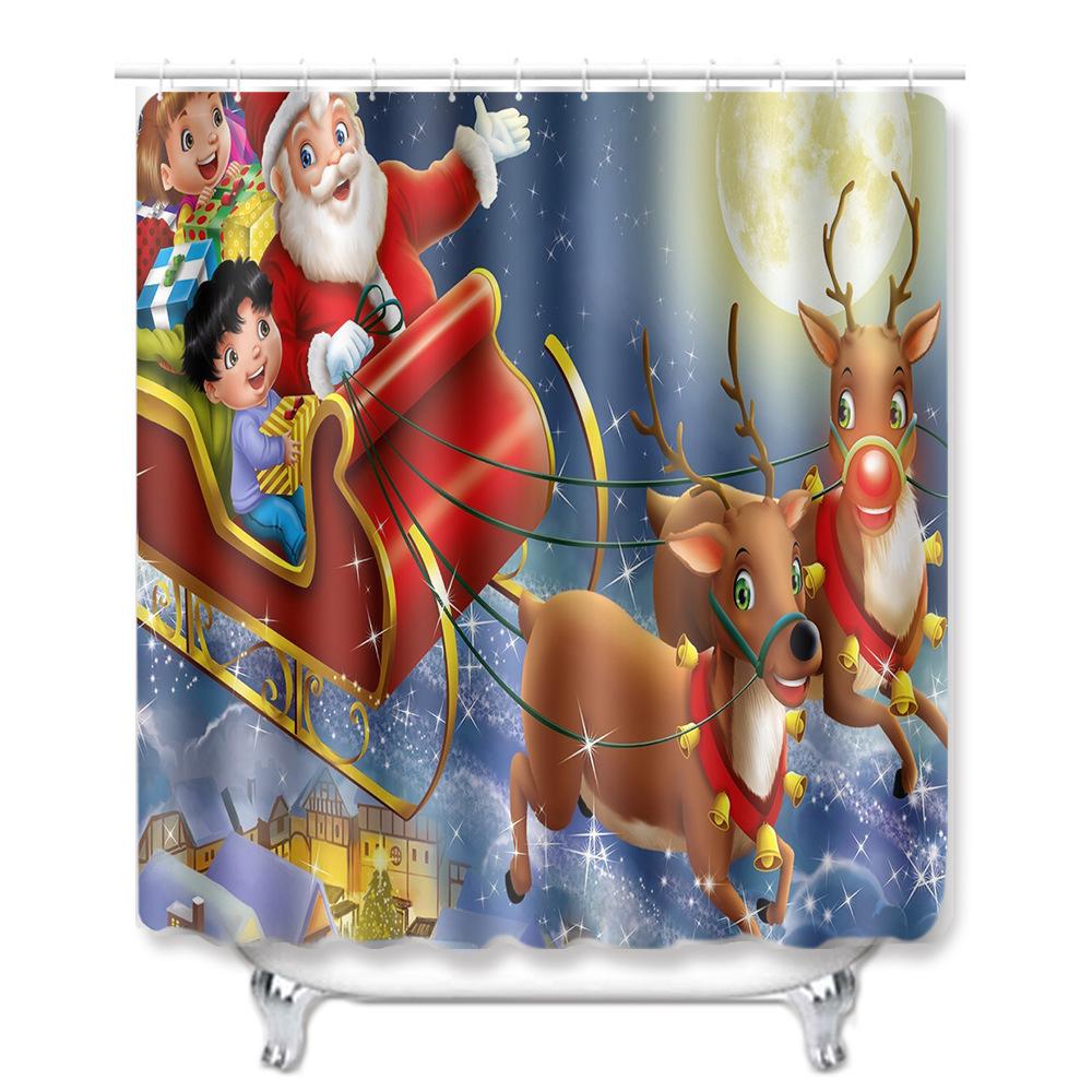 Christmas Bathroom Shower Curtain Four-Piece Combination Floor Mat Bathroom Water Absorbent Non-Slip Door Mat Bedroom Carpet