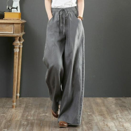 2026 Spring/Summer Women's High Waist Cotton Linen Wide Leg Floor-Length Pants
