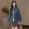 Mall 1116 Frühling und Herbst Neues Temperament Revers Vielseitig Taille Skinny Langarm Jeanshemd