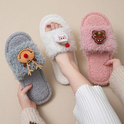 Christmas Christmas Open Plush Slippers Contrasting Color Home Elk Cotton Slippers