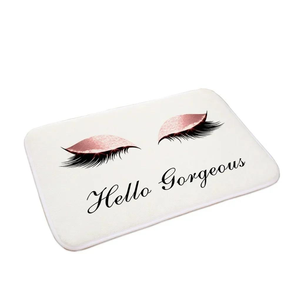 Glitter EyeLash Welcome Makeup Entrance Doormat Non Slip Rugs for Girls Bedroom Decor Home Carpets Living Room Kitchen Bath Mat