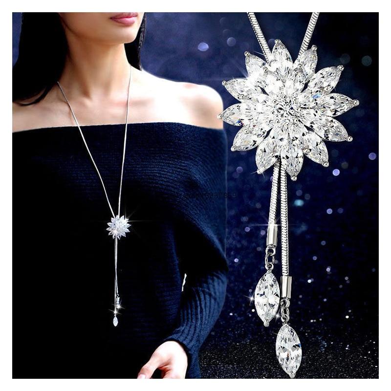 

1pcs Necklace Ladies Luxury Wind Tassel Horse Eye Autumn And Winter Long Crystal Flowers Retractable Long And Short Jewelry