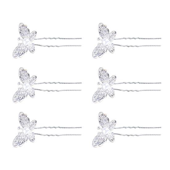 

6 шт. бабочка U-образная шпилька для невесты головные уборы свадебные аксессуары для волос серебряный