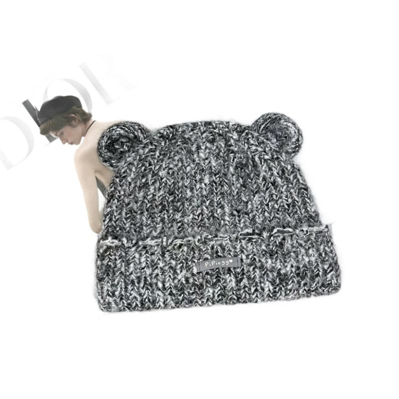 25 early autumn new cute ears plush hat women's intercolored fluffy autumn warm ear protection knitted hat