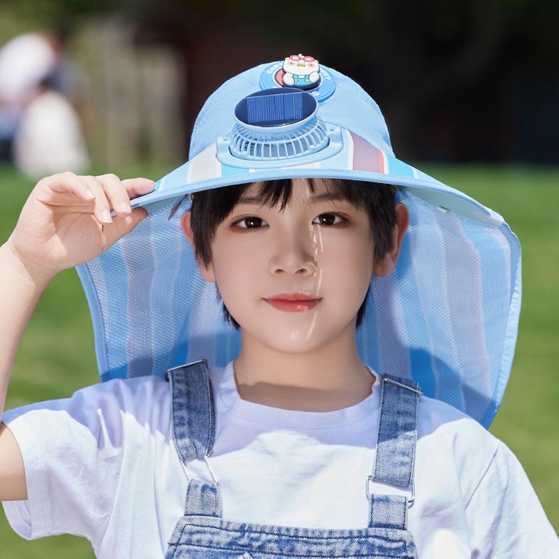 Children's sun protection hat summer boys and girls outdoor outing visor shawl big eaves with fan empty top bucket hat