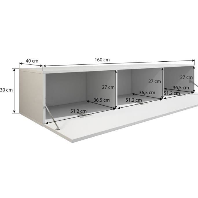 Meuble TV Luke H2 (160x30cm) couleur sonoma et blanc