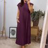 2026 Elegant Solid Color Sleeveless Round Neck Pleated Maxi Dress High Waist Flowy A-Line Skirt Women