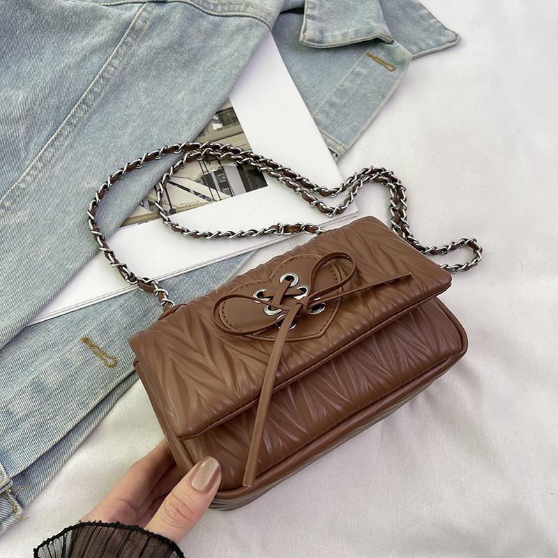 Niche lace-up pleated bag women's new trendy and versatile fashion chain bag single shoulder crossbody small square bag