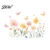 Waterproof PVC Flower Window Clings 2Pcs Watercolor Flowers Wall Sticker, Floral Decal with Butterflies, Removable Decals for Bedroom Art Decor,