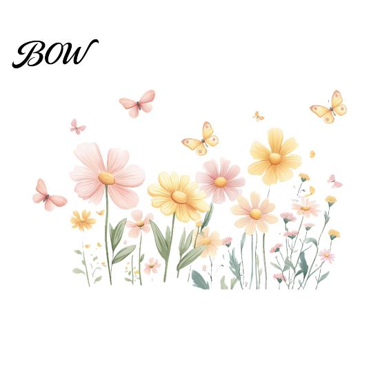 Waterproof PVC Flower Window Clings 2Pcs Watercolor Flowers Wall Sticker, Floral Decal with Butterflies, Removable Decals for Bedroom Art Decor,
