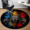 1pc Wolf Head Chair Carpet for Office, Round Polyester Mat, Indoor Decor for Office, Easycare Fabric, Washable Non-slip Area Carpet