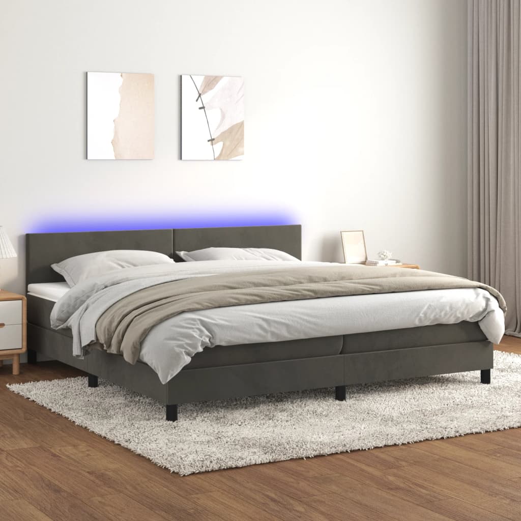 Vidaxl Kontinentalbett Mit Matratze Und LED, Grauer Samt, 200X200Cm