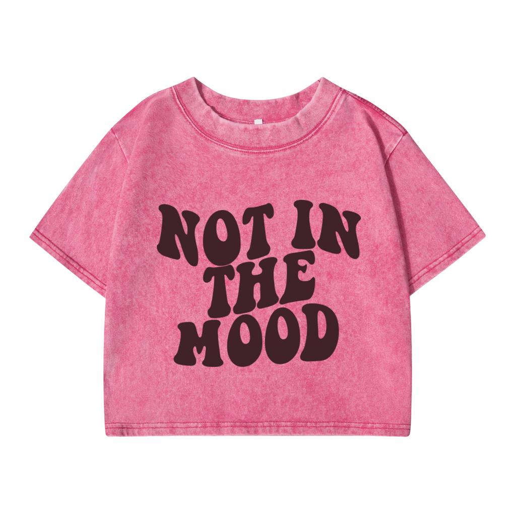 Women'S Cotton Crop Tops Distressed Regular Fit Washed T-Shirts In Bad Mood Printing Short Sleeve Female Clothes