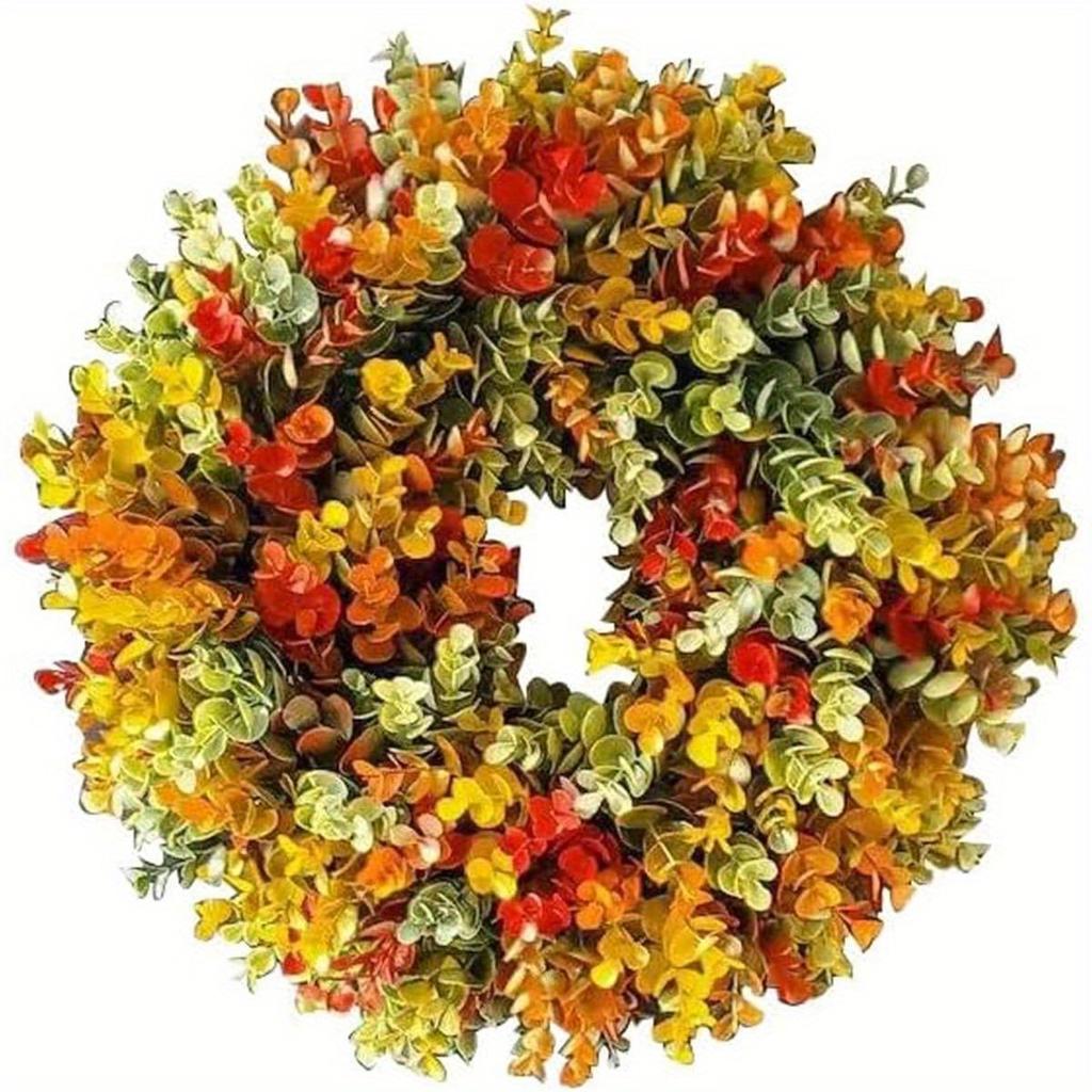 1pc Elegant Artificial Flower Wreath - Realistic Fall Foliage- Indoor Door Hanging Decor for Thanksgiving, Christmas, Halloween