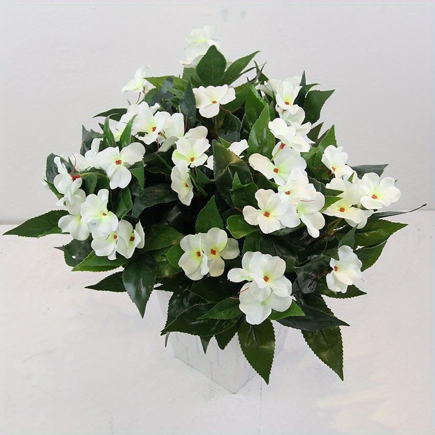 4Pcs Artificial Impatiens Flowers, Faux Impatiens Bushes Yellow Artificial Impatiens Bouquet for Patio Lawn Garden Pot Hanging Basket Porch Decoration