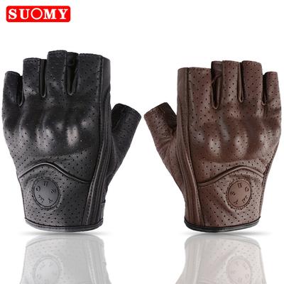 Summer Vintage Leather Motorcycle Half Finger Gloves