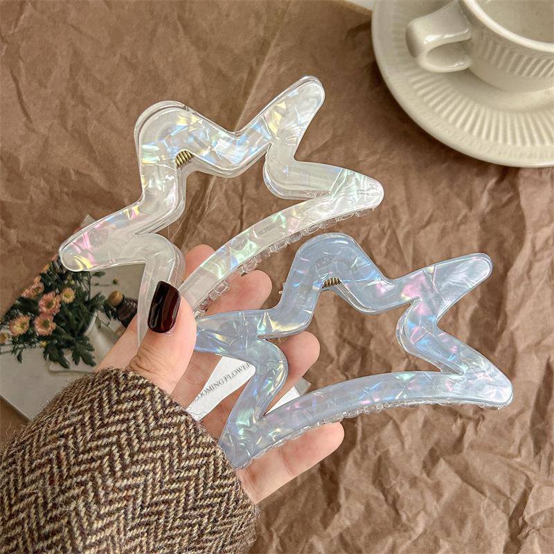 1pc Transparent Starry Colorful PVC Hollow Hair Grab Large Size Hair Clip Grab Clip Shark Clip.