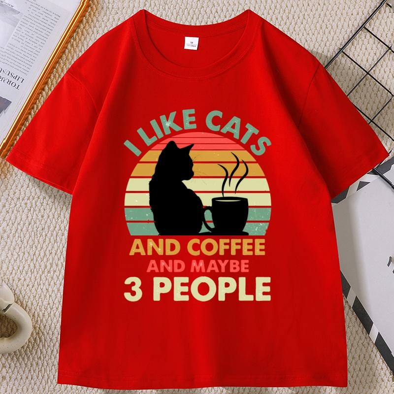 Cats and Coffee Sunset Tshirt I Like Cats and Maybe 3 People Tshirt Casual Cotton Printed Short Sleeve T Shirt Streetwear S