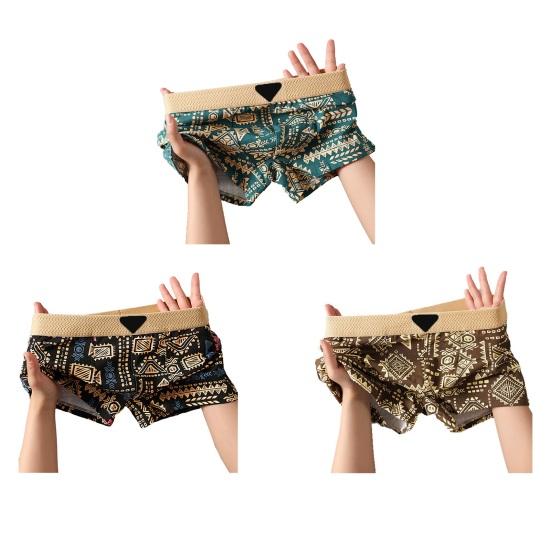 Boxer Underwear Mid-rise Elastic Waistband U-Convex Shorts Briefs Retro Printing Panties Sleepwear Daily Wear