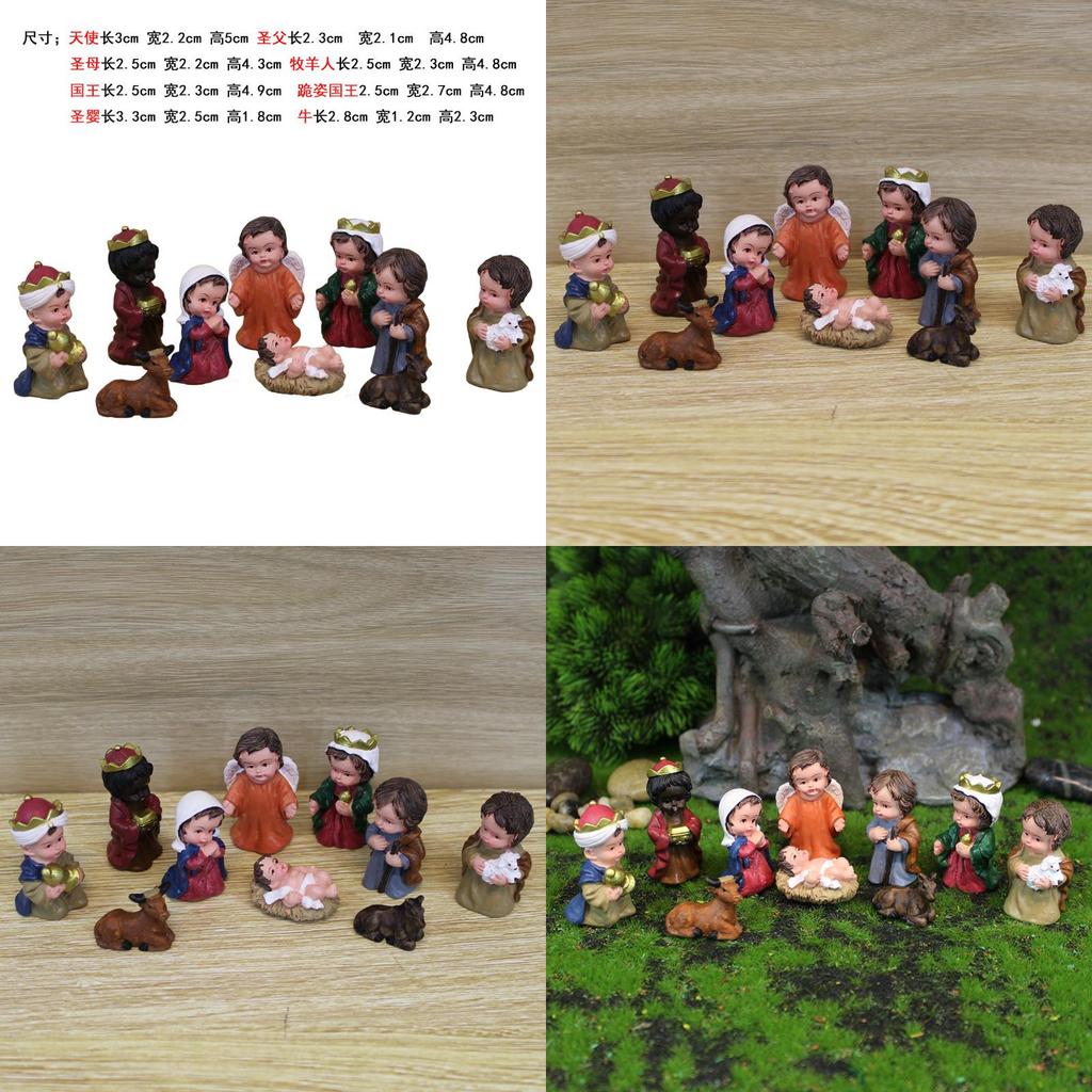 Religious Nativity Scene Resin Figurines With Angel And Mary For Christmas Decor And Gifts