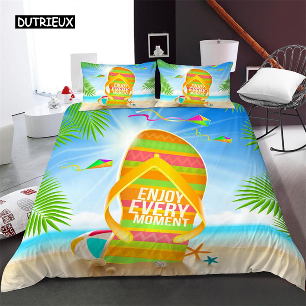 Beach Scenery Duvet Cover Summer Hawaii Landscape Bedding Set Twin Full King For Girl Boys Microfiber Tropical Trees Quilt Cover