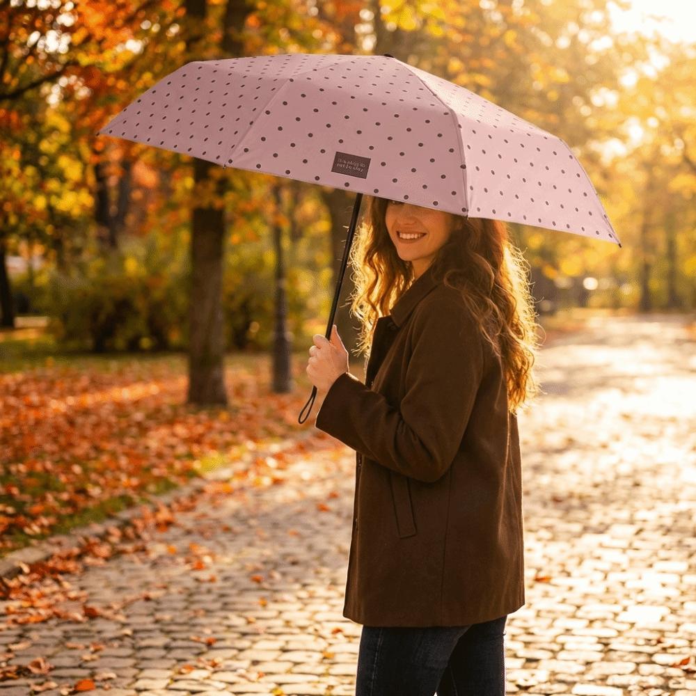 8-Rib Manual Polka Dot Umbrella U-Shaped Handle Travel Rain Umbrella Outdoor