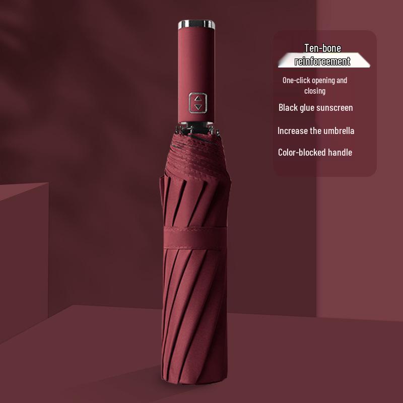 Ten-Bone Automatic XL Sunshade Umbrella: Dual-Use, Rain or Shine, Folding Sun Umbrella with Black Glue Coating.