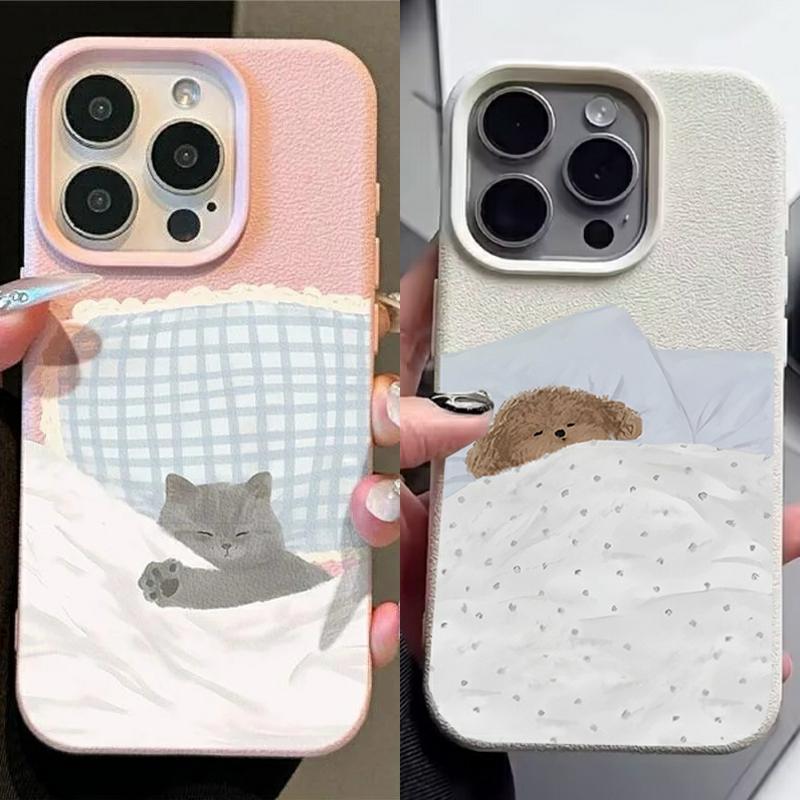 Sleep Dog Cat Deer Leather Texture Phone Case For Xiaomi Redmi Note 13 14 12 Pro Plus 11 10 11S 10S A5 A3 14C 12C 10C 9C A1 A2