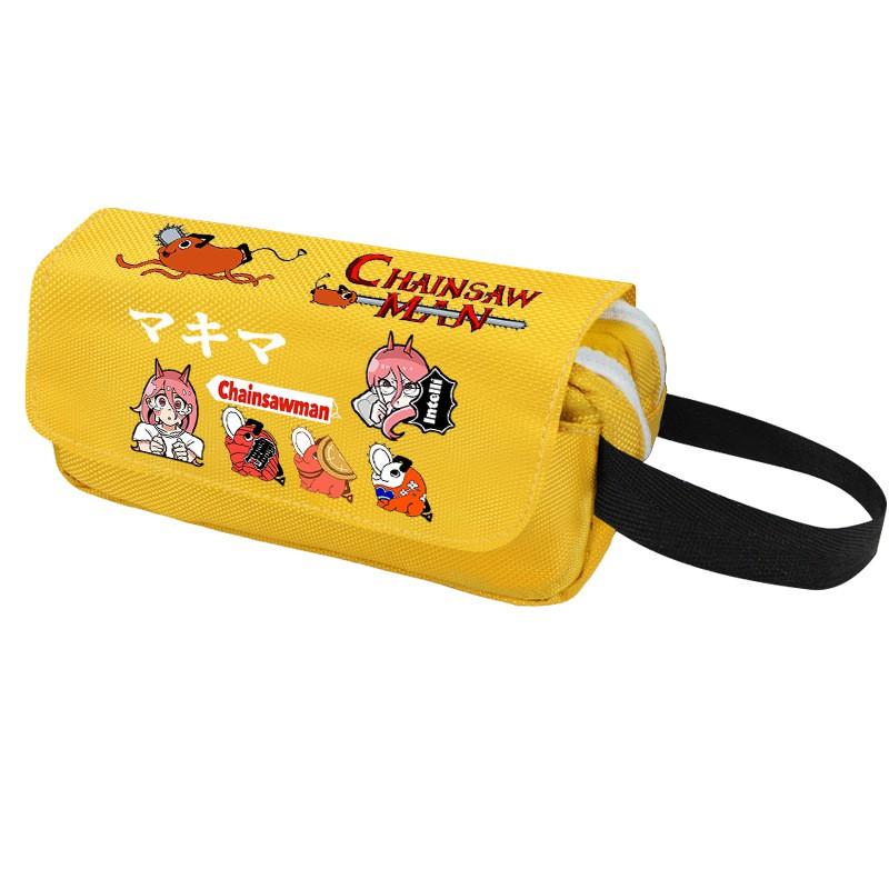 Chainsaw Man Pencil Case Cartoon Anime Stationery Organizer Double Zipper Large Capacity Students