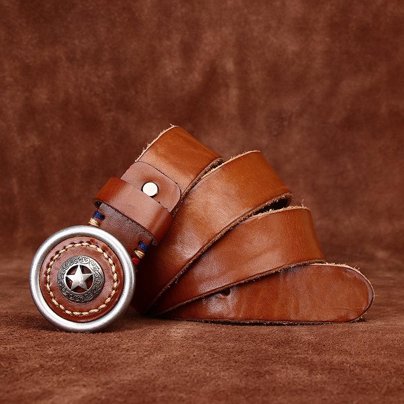 Zesílená hovězí kůže Hladká přezka Opasek Přezka z pravé kůže Korejský styl Retro Všestranné