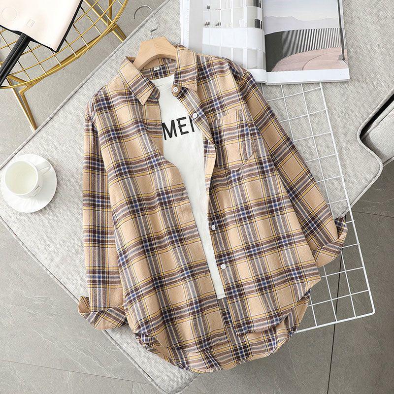 2025 Women's Plaid Shirt Jacket: Stylish Loose Long Sleeve Outerwear for Autumn & Winter