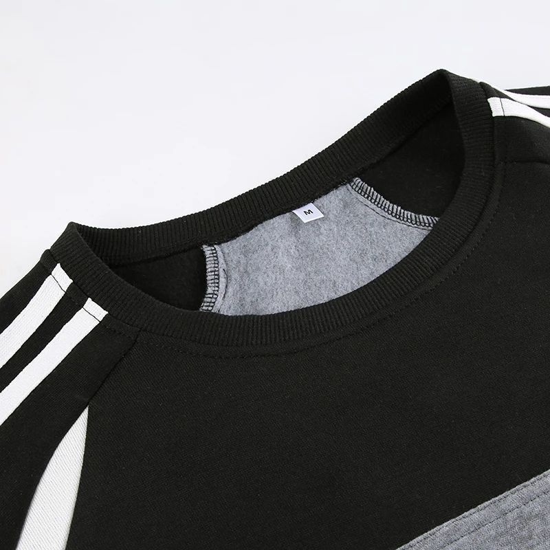 European and American spicy girl patchwork contrasting color hoodie women's round neck basic simple and versatile loose top