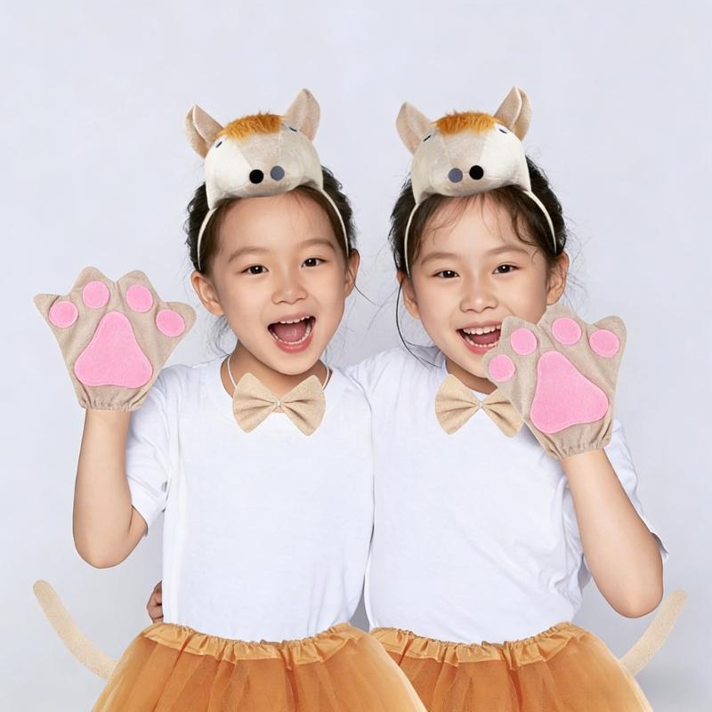 4/5Pcs Horse Costume Accessories 3D Horse Headband,Bowtie,Tutus Skirt Glove Tail Cosplay Halloween Costumes Adult Kid