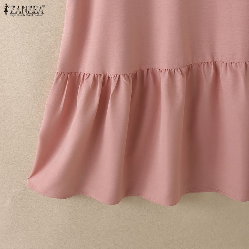 ZANZEA Women Casual Round Neck Solid Color Loose Sleeveless Dress