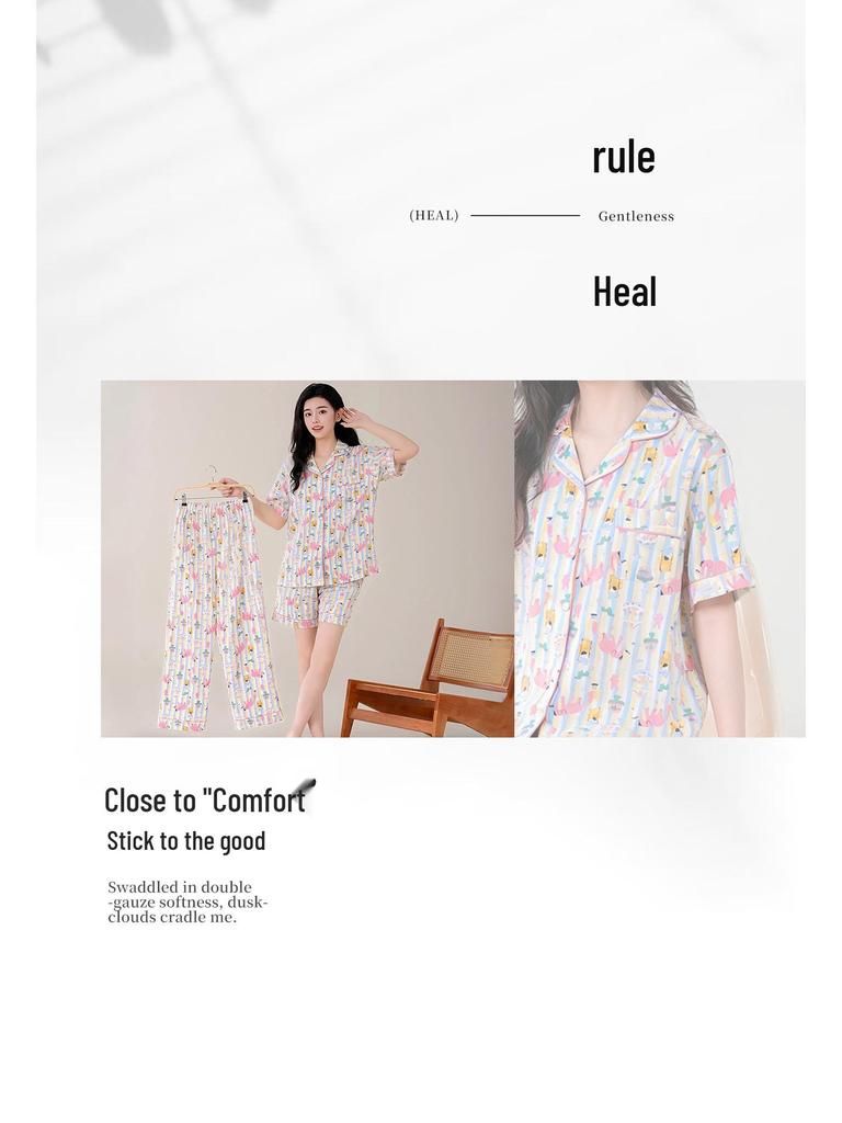 Women's Summer Short-Sleeve Pajama Set: Cute, Loose, Sweet, Three-Piece Homewear for 2026